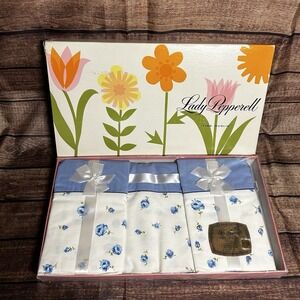 Vtg Lady Pepperell Fine Muslin Full Sheet Set Blue Floral Rose MCM 1950s NOS Box